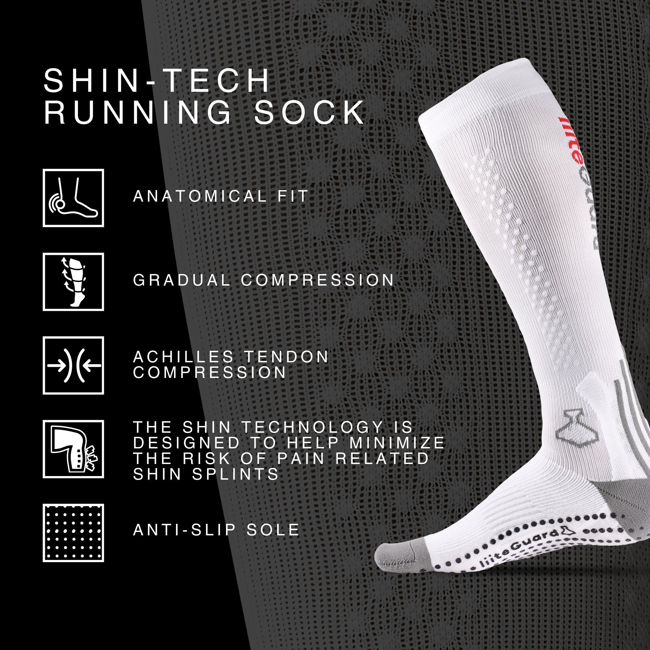 liiteGuard SHIN-TECH GRIP RUNNING SOCK Lange strømper White