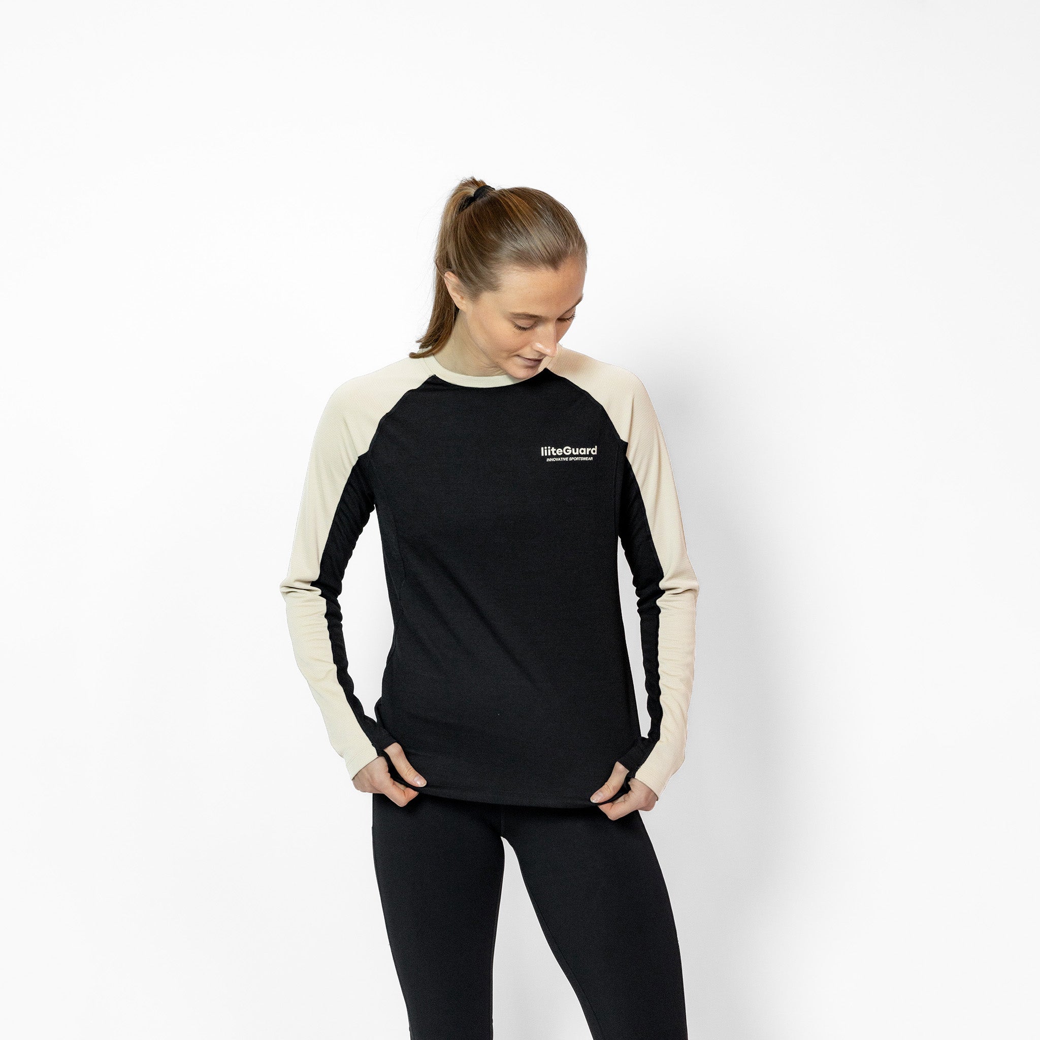 liiteGuard MERINO HYBRID BASELAYER LS (WOMEN) Baselayer Black/Sand