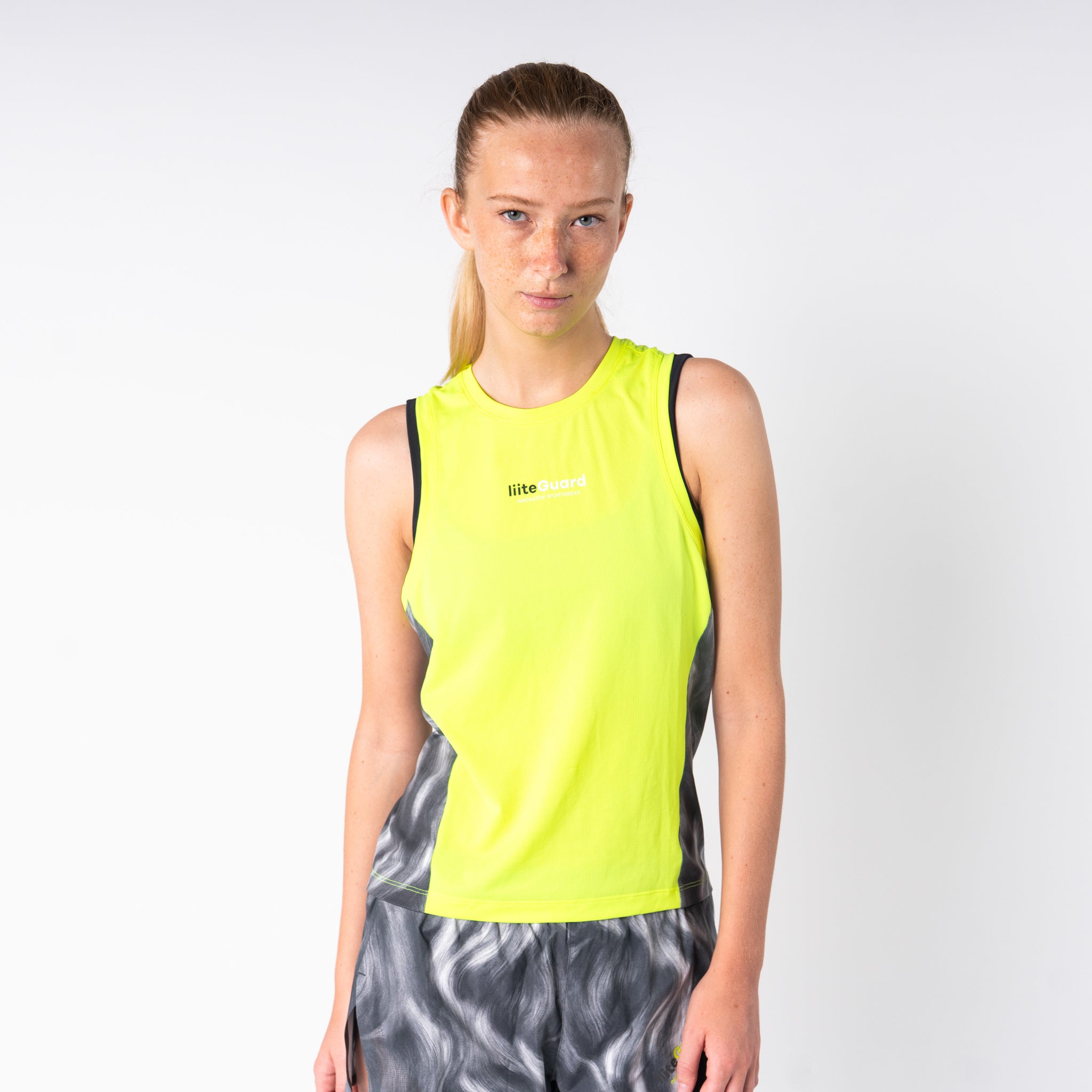 liiteGuard RACE GROUND-TECH SINGLET (WOMEN) Singlet Neon Yellow w. Grey AOP