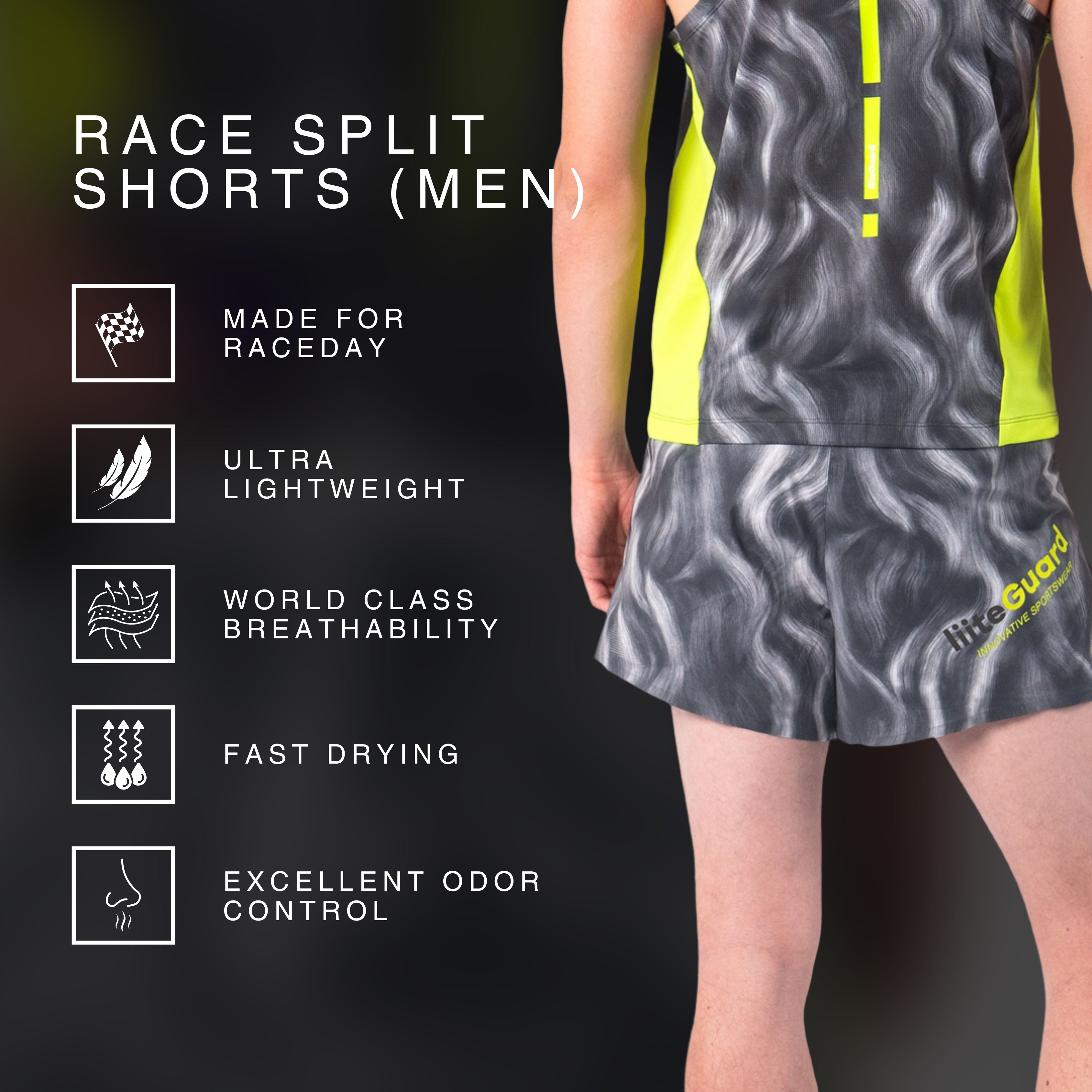 RACE SPLIT SHORTS (MEN) - Grey AOP