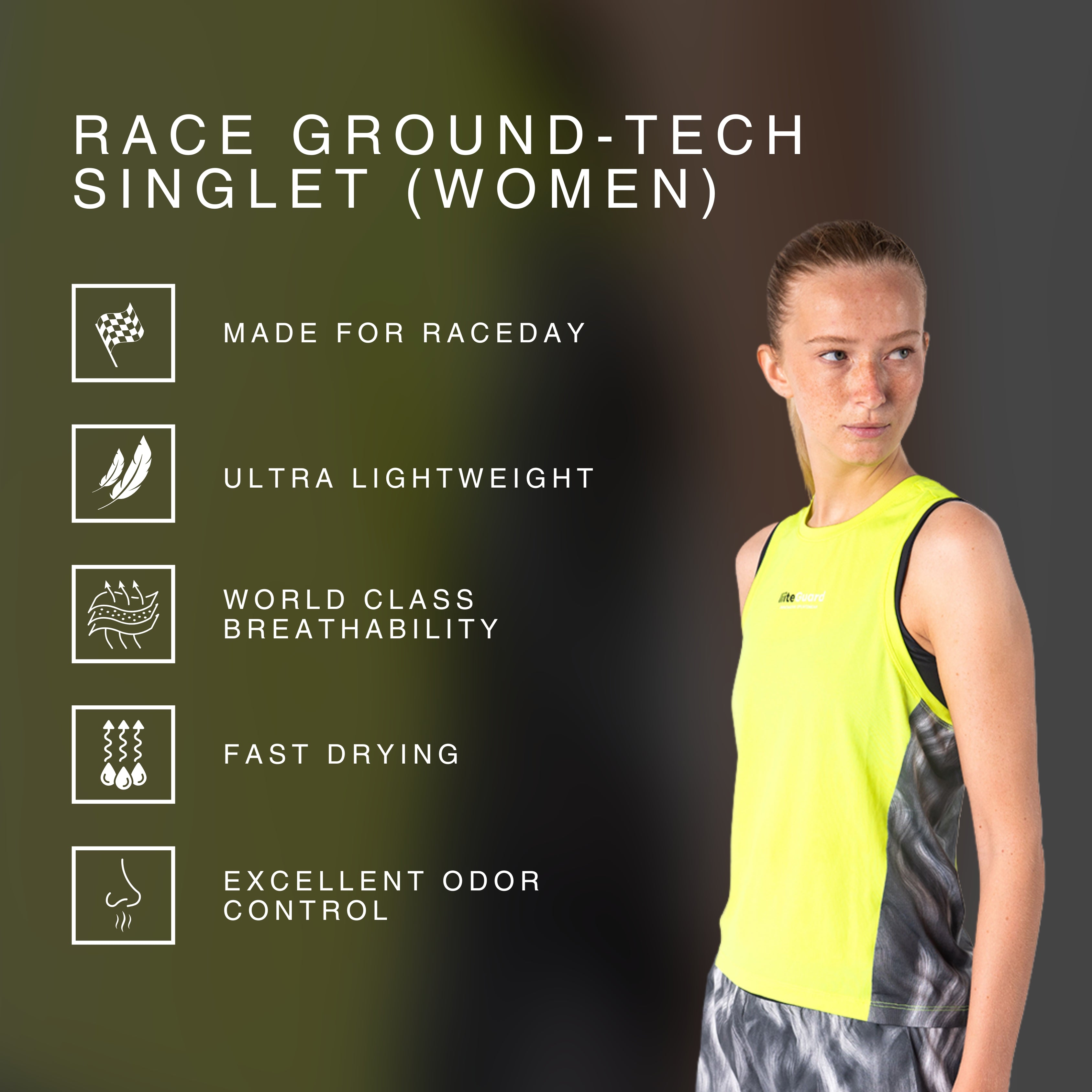 RACE GROUND-TECH SINGLET (WOMEN) - Neon Yellow w. Grey AOP