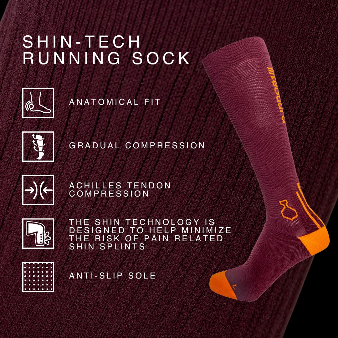 liiteGuard SHIN-TECH GRIP RUNNING SOCK Lange strømper Bordeaux